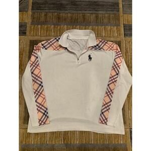 Polo Ralph Lauren White and Plaid Quarter Zip Pullover Excellent Condition